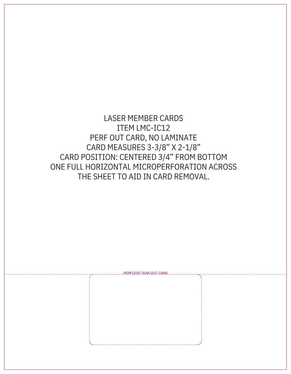 LMC-IC12 ID Card Paper for Printers. Perforated Membership Card on 100# Tag - Laser Member Cards