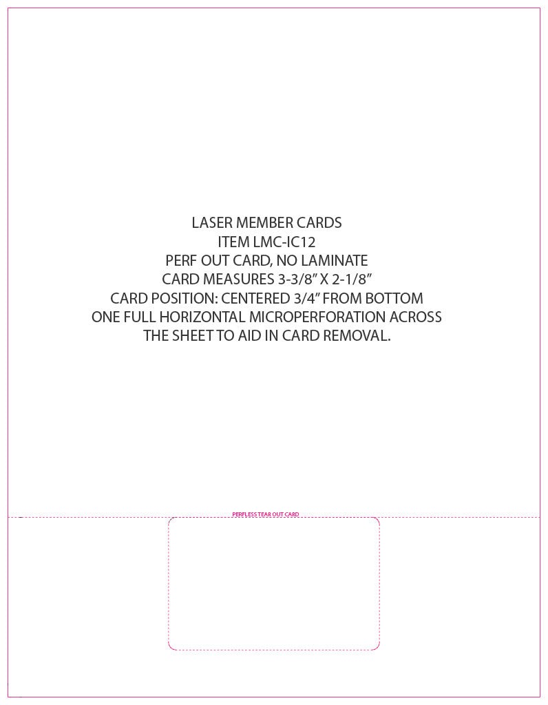 LMC-IC12 ID Card Paper for Printers. Perforated Membership Card on 100# Tag - Laser Member Cards