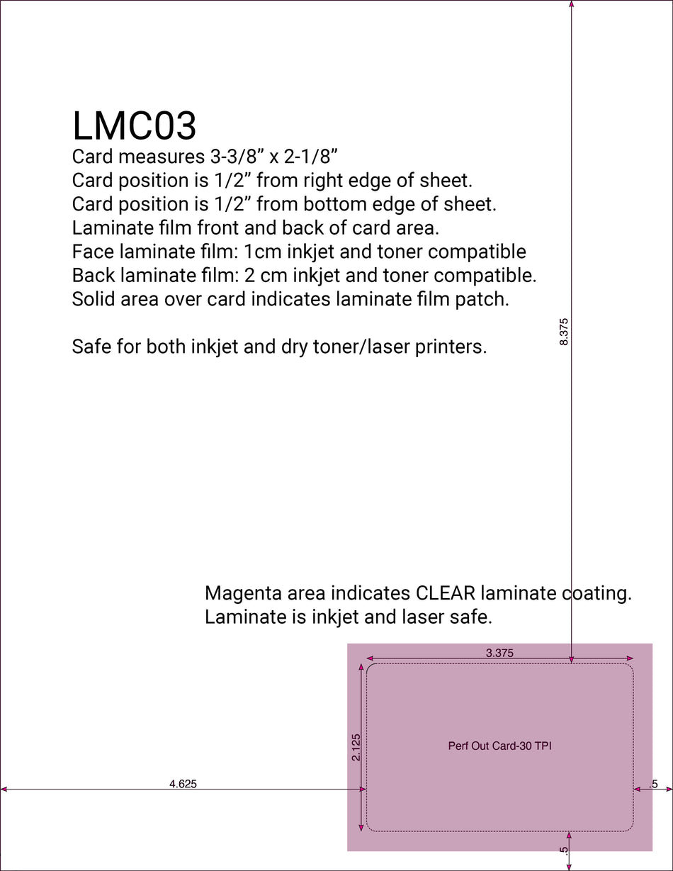 Laminated punch out member ID cards for inkjet and laser printers. Offset card in bottom-right position.