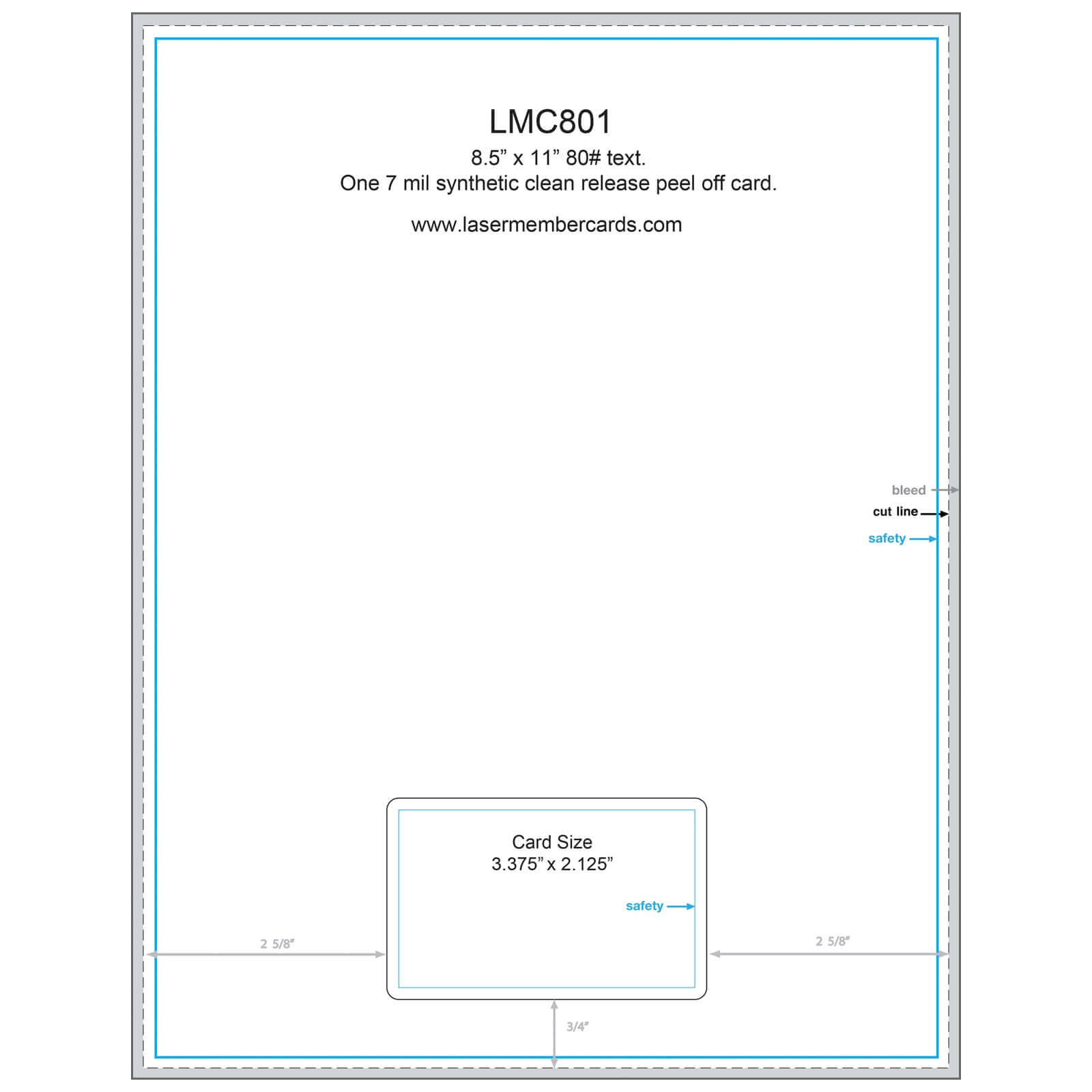 LMC801 7 mil synthetic affixed Laser Membership Cards for Printers layout